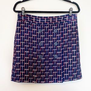LOFT Skirt Tweed Mini Skirt Button Front Blue Red Preppy Fall Size 4 NWT